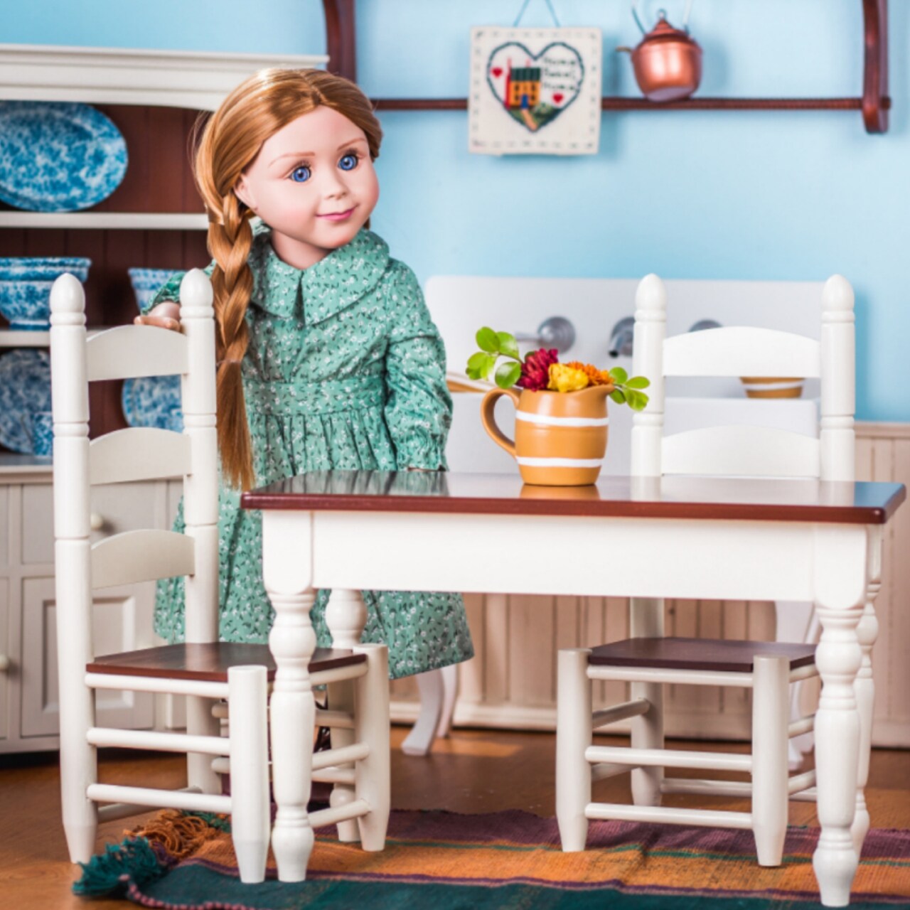 The Queen's Treasures 18 In Doll Fully Wooden Kitchen Table And Two Chairs